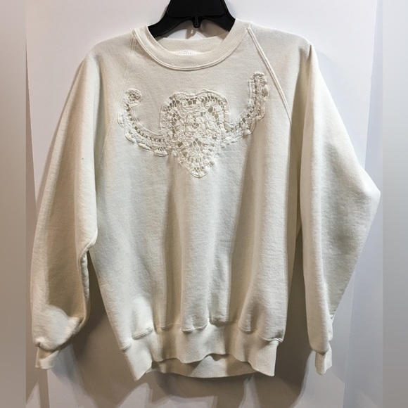 Jerzees White Long Sleeve Sweatshirt with See through Lace Heart Large - Picture 1 of 5